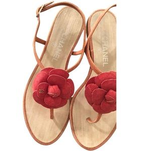 Chanel Pink suede Camillia sandals, size 39
